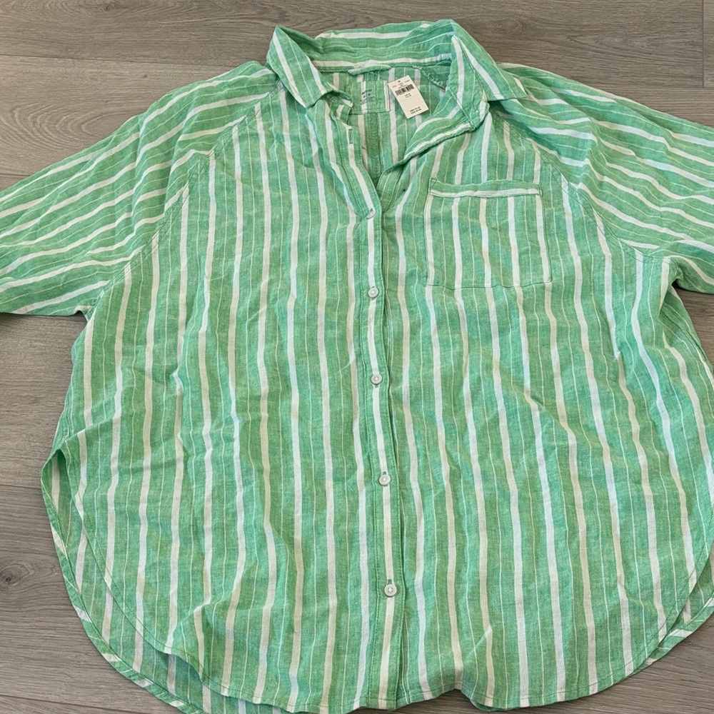 Aerie Green Striped Button-Up Shirt